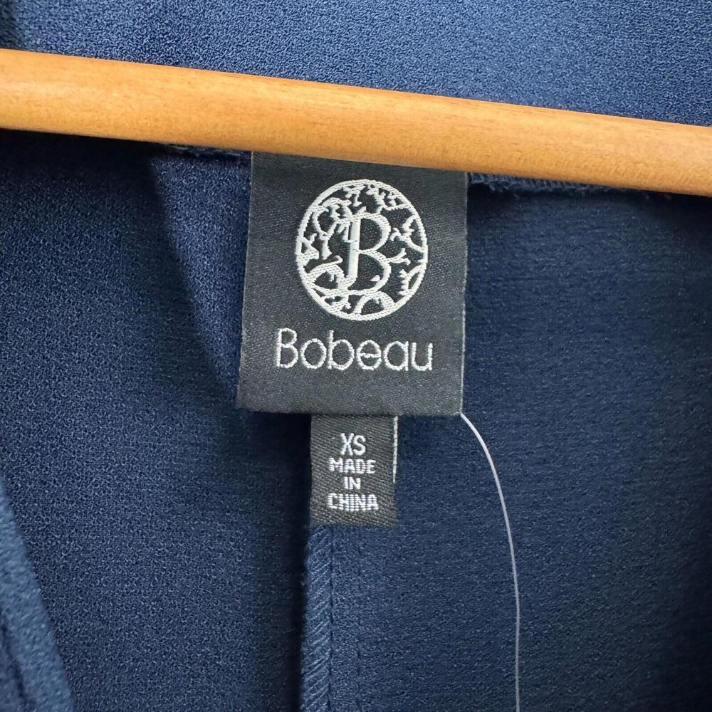 Bobeau Women’s Size XS Navy Blue Faux Wrap V Neck Stretch Shift Mini Dress New - Picture 3 of 7